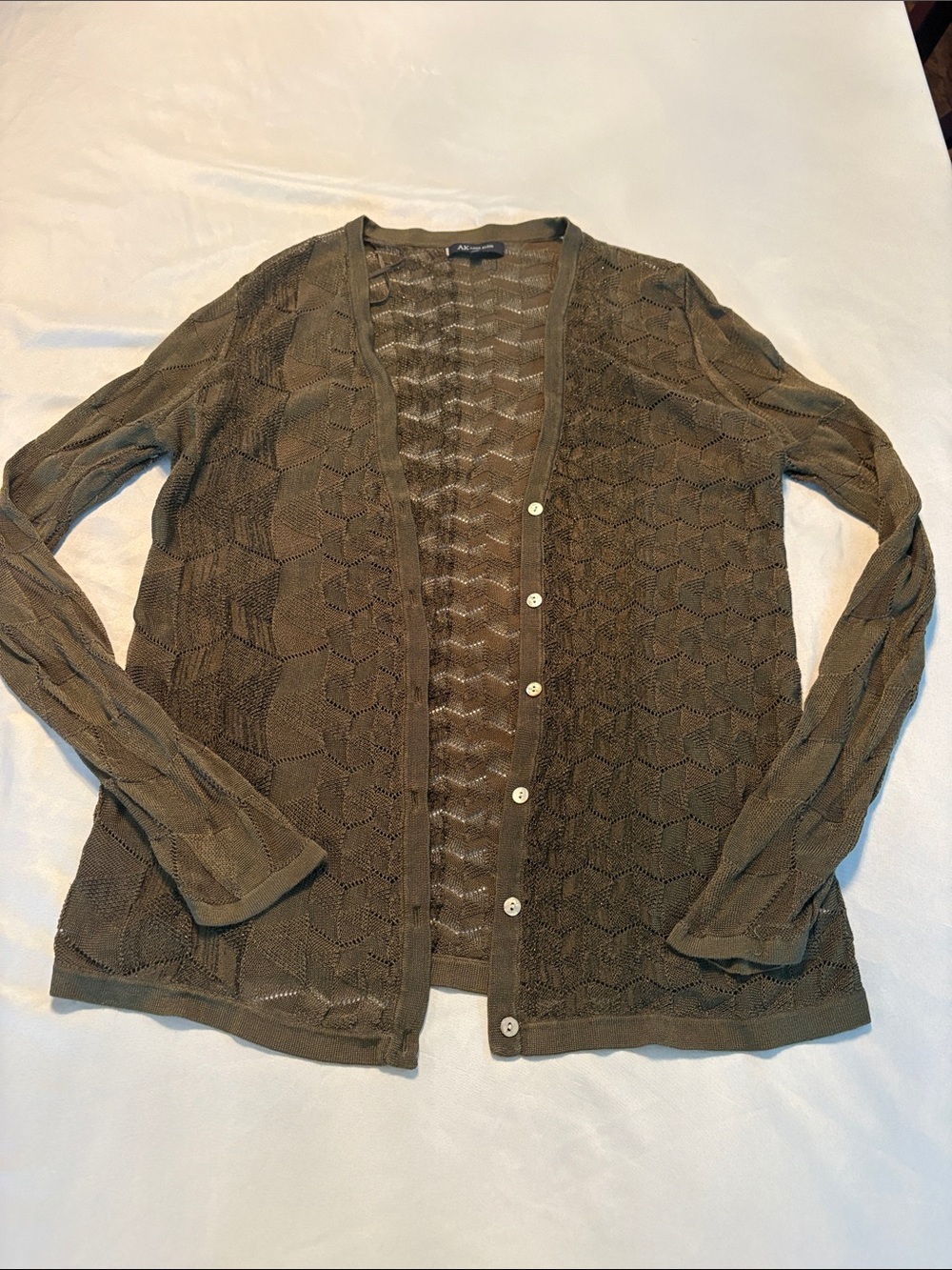 Anne Klein Olive Green Openwork Knit Cardigan